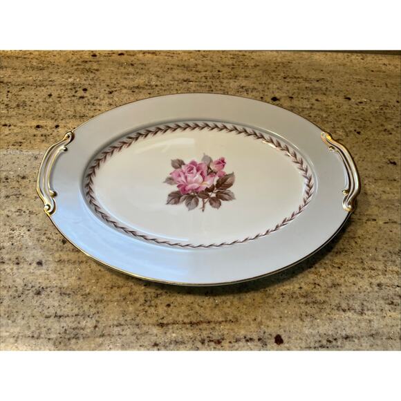 Noritake China Rosemont 5048 Floral 12” Oval Serving Platter White Pink Gray - Picture 2 of 6